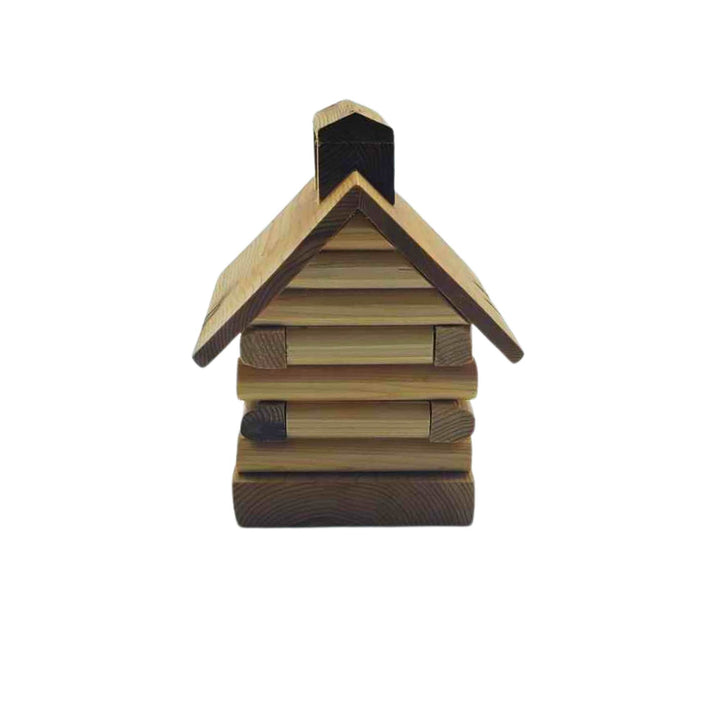 Porte encens en forme de cabane à sucre en bois vu de côté