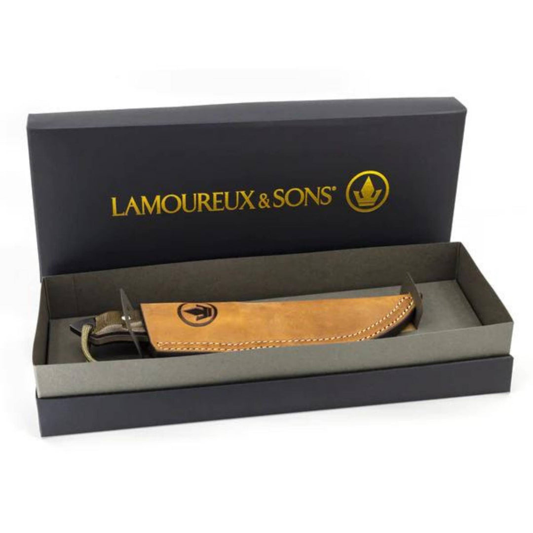 Couteau de chasse Matawinie pro-guide olive par Lamoureux and sons dans sa boîte