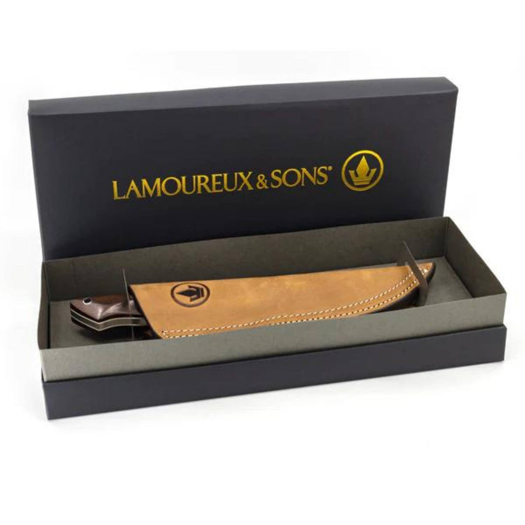Couteau de chasse Schefferville avec manche en bois de cocobolo par LAmoureux and sons dans sa boîte