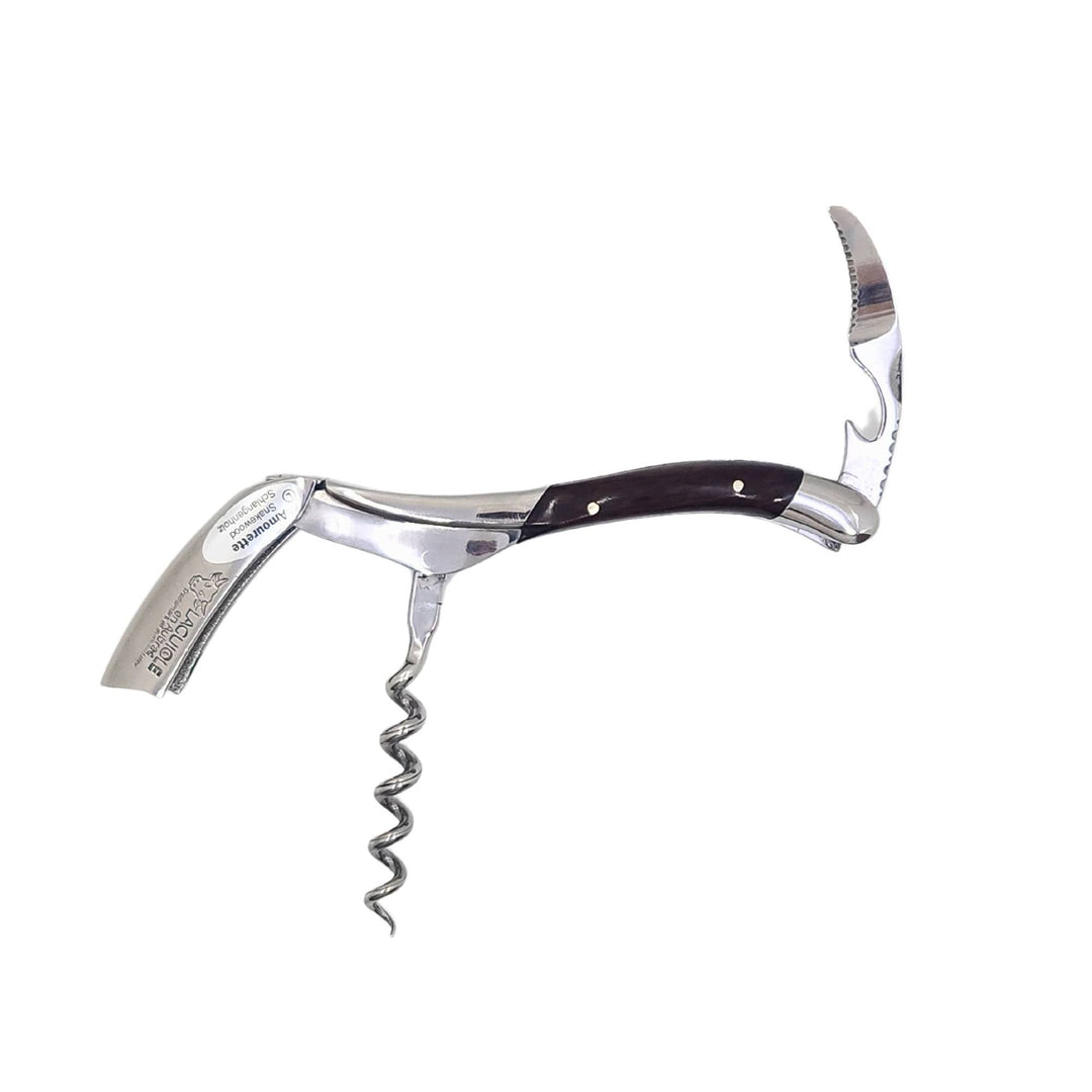 Sommelier Laguiole en Aubrac avec manche en amourette ouvert vu de devant