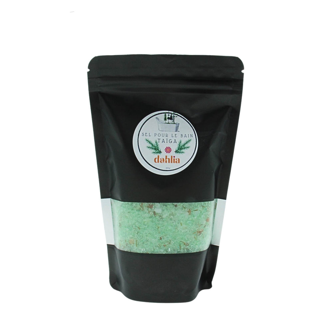 Sachet de sel de bain vert Taiga par Dahlia vu de devant