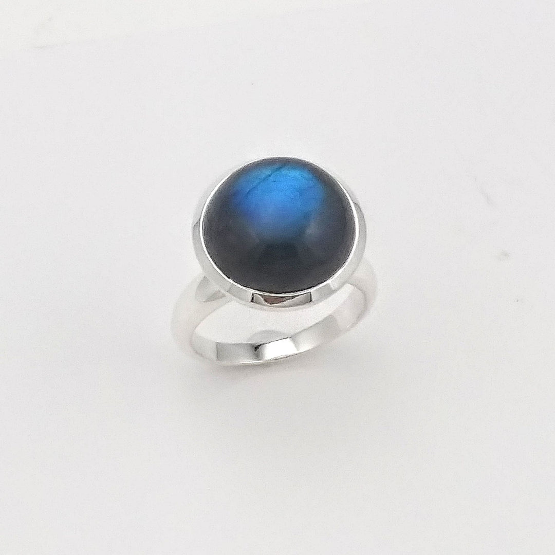 Bague Labradorite ronde avec base argentée par gemmes québec