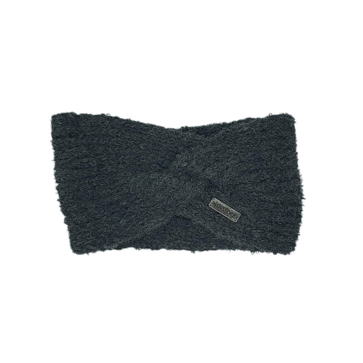 Bandeau twisté en avant en laine par La fibre et moi charbon vu de devant
