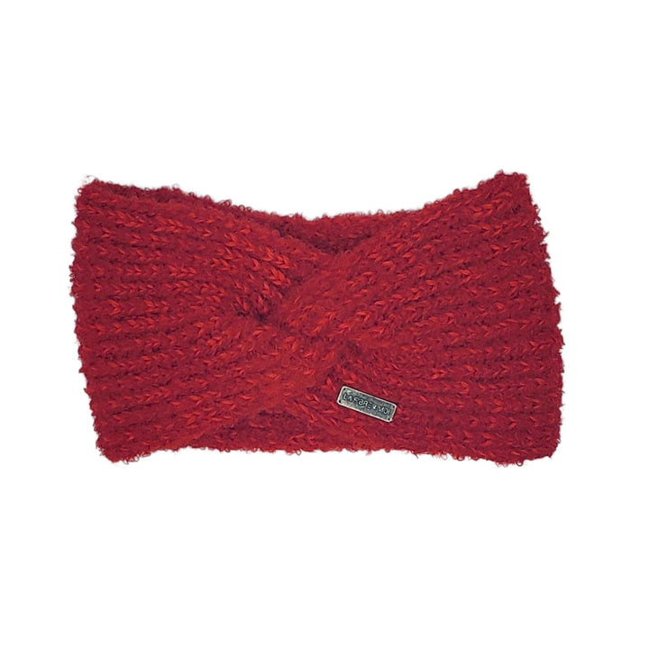 Bandeau twisté en avant en laine par La fibre et moi Rouge vu de devant
