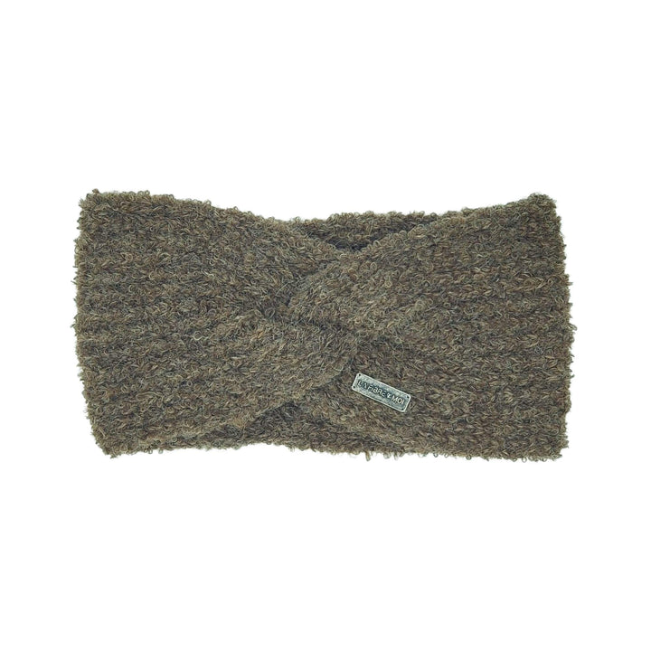 Bandeau twisté en avant en laine par La fibre et moi Taupe vu de devant