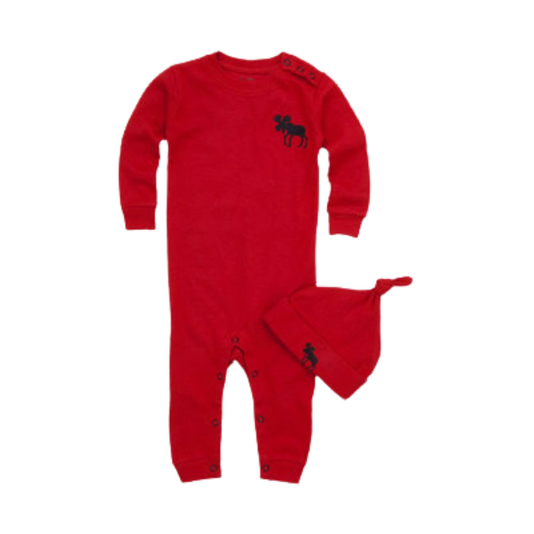 Barboteuse pour bébé rouge avec un orignal sur le devant par Hatley