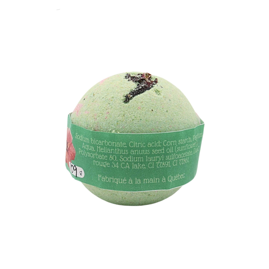 Bombe de bain verte et rose Évasion tropicale par Dahlia vue de derrière