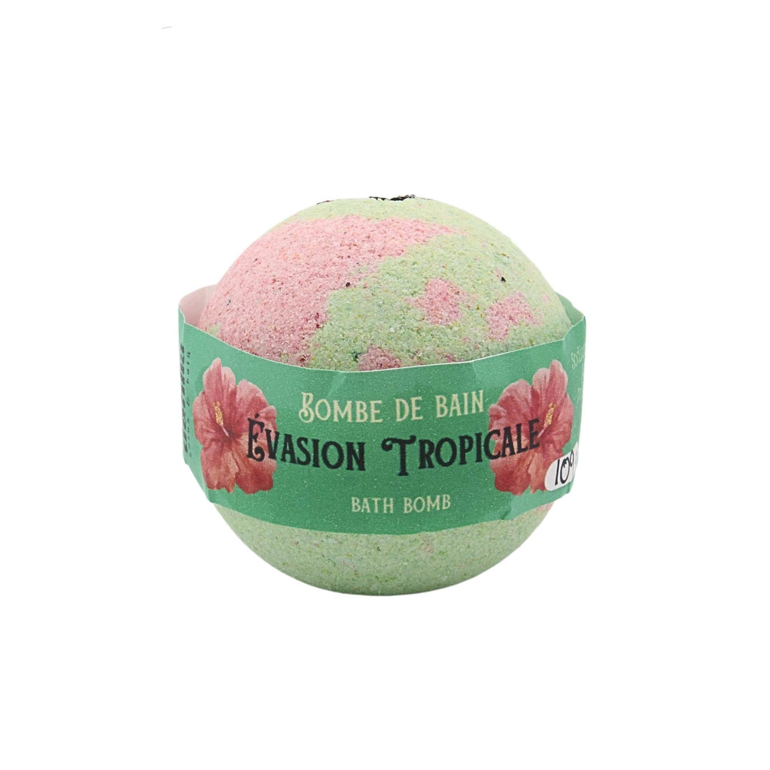 Bombe de bain verte et rose Évasion tropicale par Dahlia vue de devant