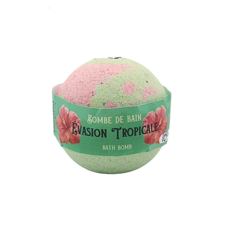 Bombe de bain verte et rose Évasion tropicale par Dahlia vue de devant