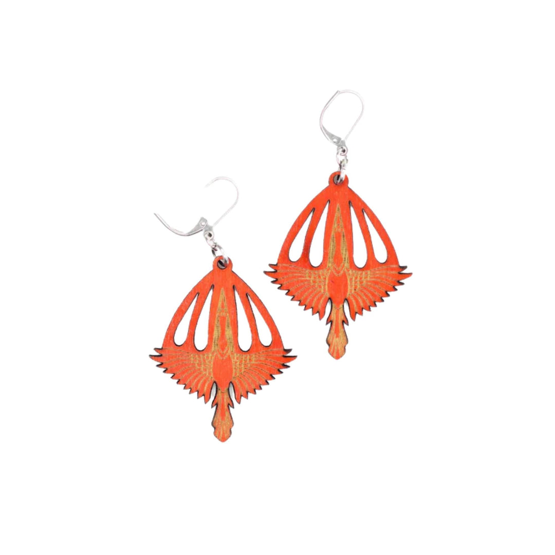 Boucles d'oreilles en bois oranges Envol par Rebelles des bois