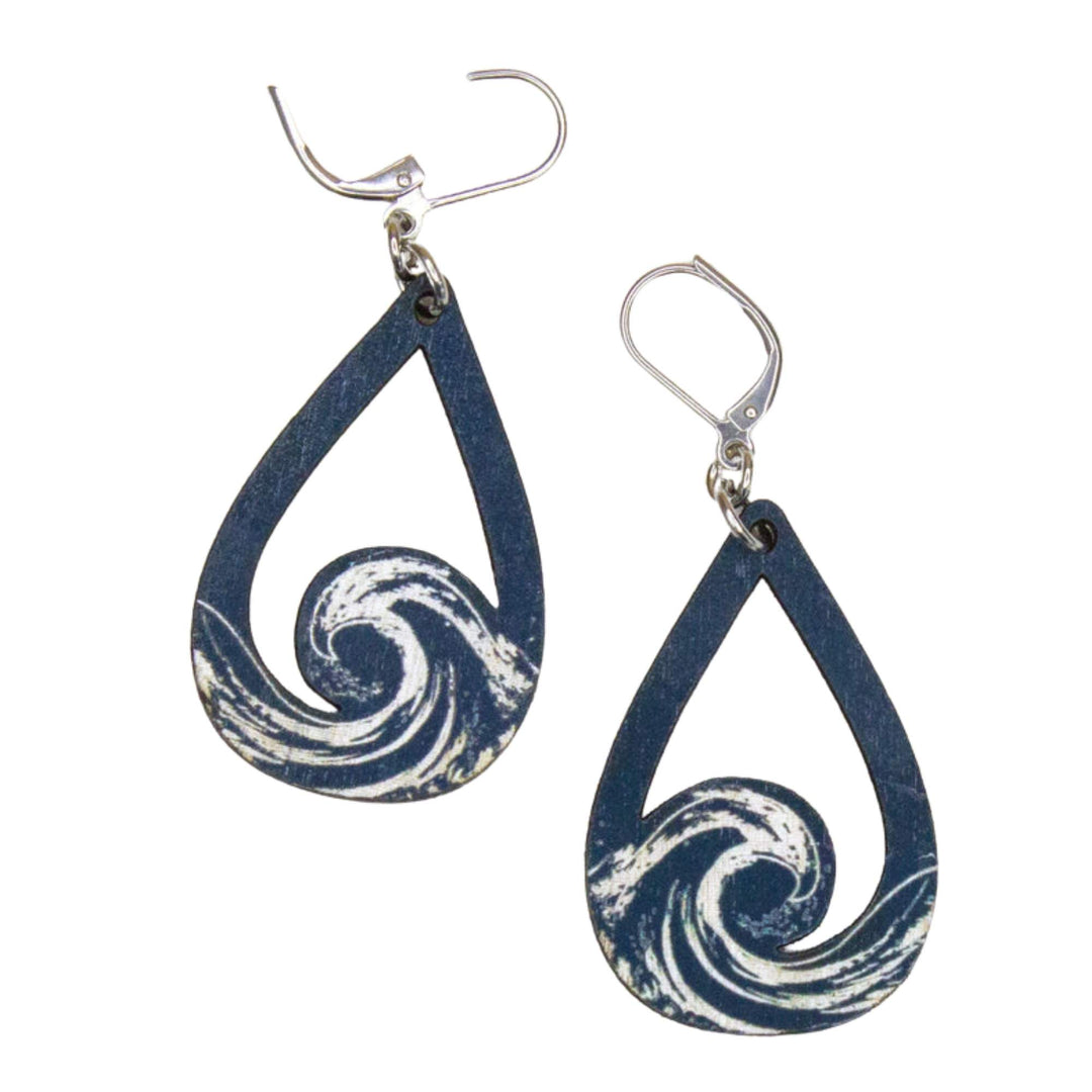 Boucles d'oreilles en forme de vague Nouvelle vague bleu marine par Rebelles des bois
