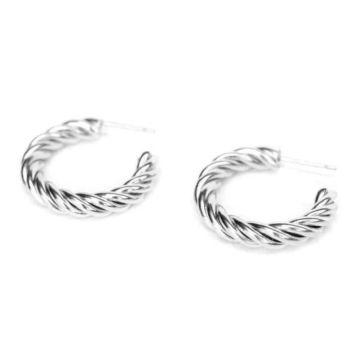 Boucles d'oreilles torsadées argentées par welldunn côte à côte