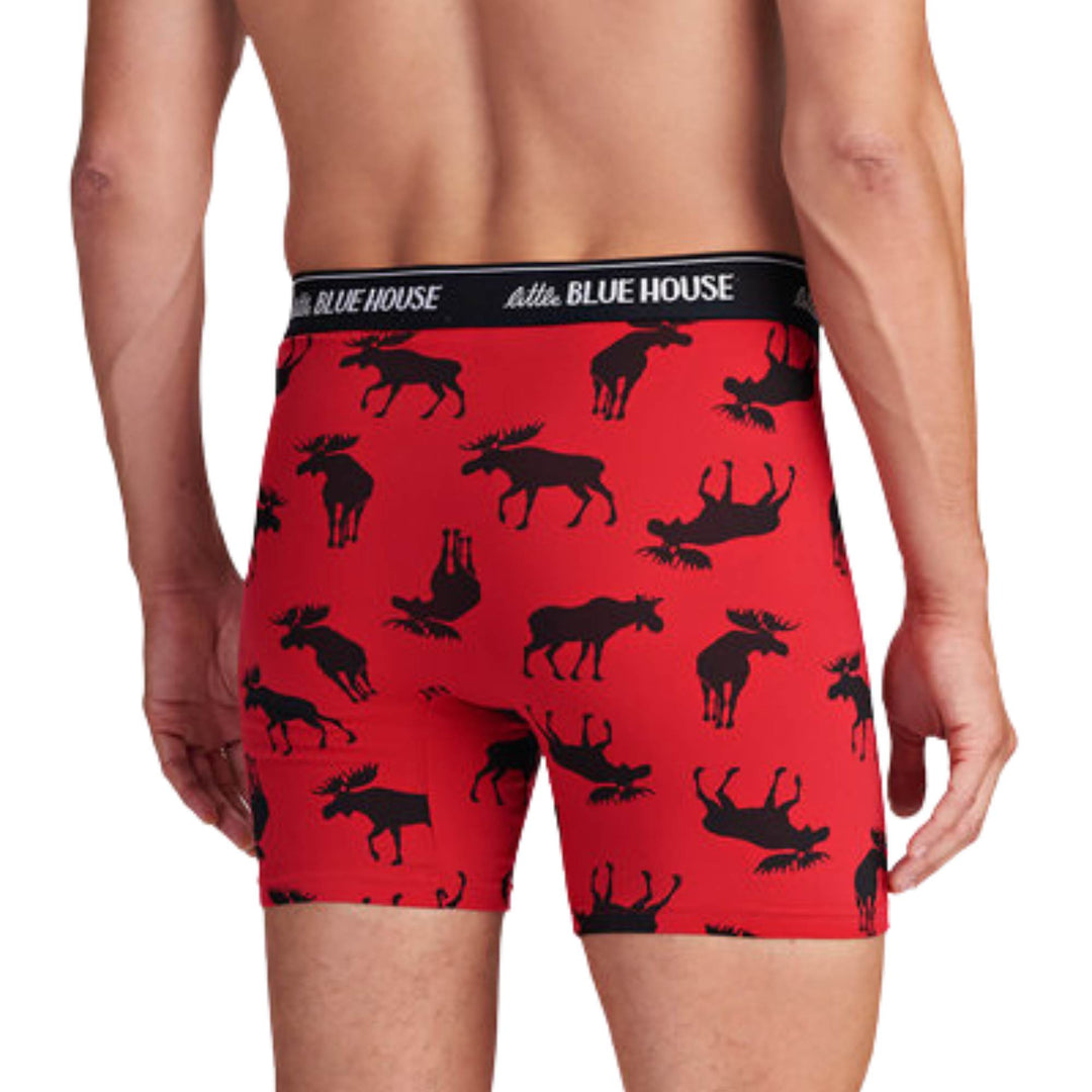 Boxer pour homme rouge avec orignaux noir vu de derrière