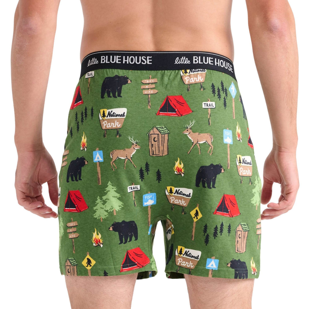 Boxer pour homme Sentier de randonnée vert avec motif de campin par Hatley La petite maison bleue