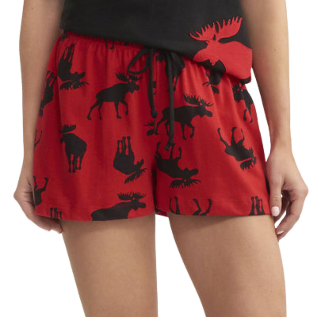 Vue rapprochée des boxers de nuit pour femme Orignaux rouges par Hatley