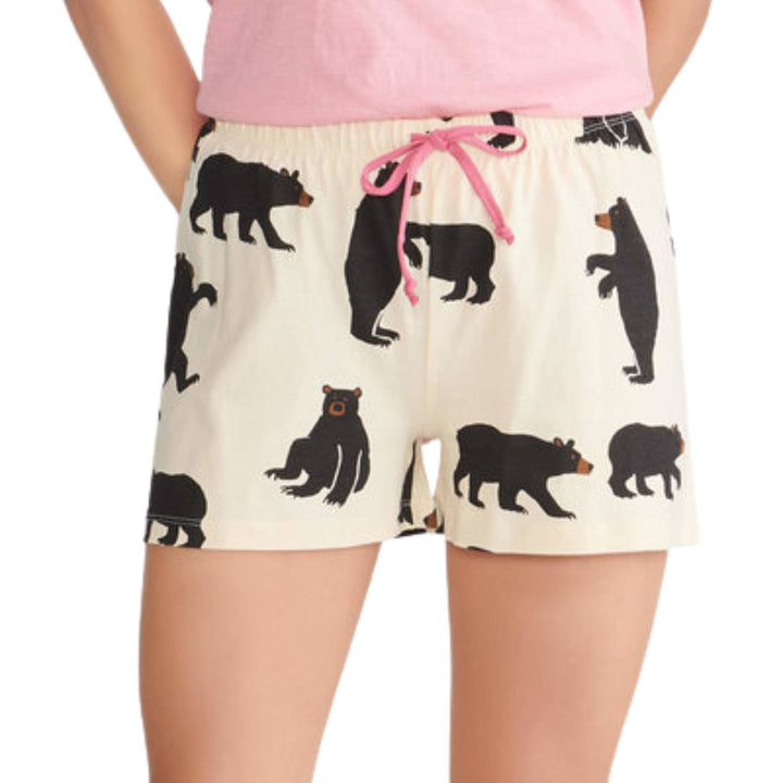 Boxers pour femmes blancs avec motif d'ours noirs vus de proche