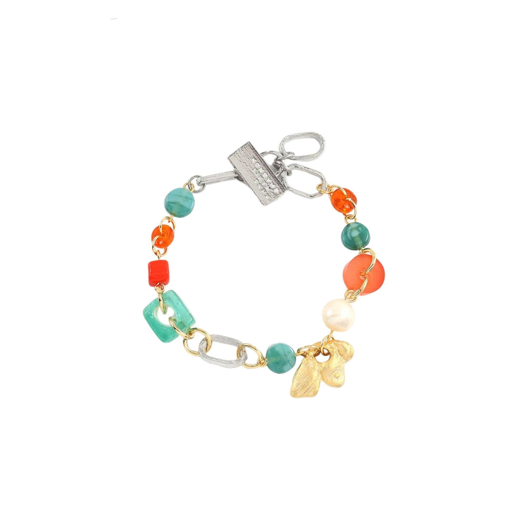 Bracelet avec billes colorées oranges et vertes Elnath par Anne-marie Chagnon