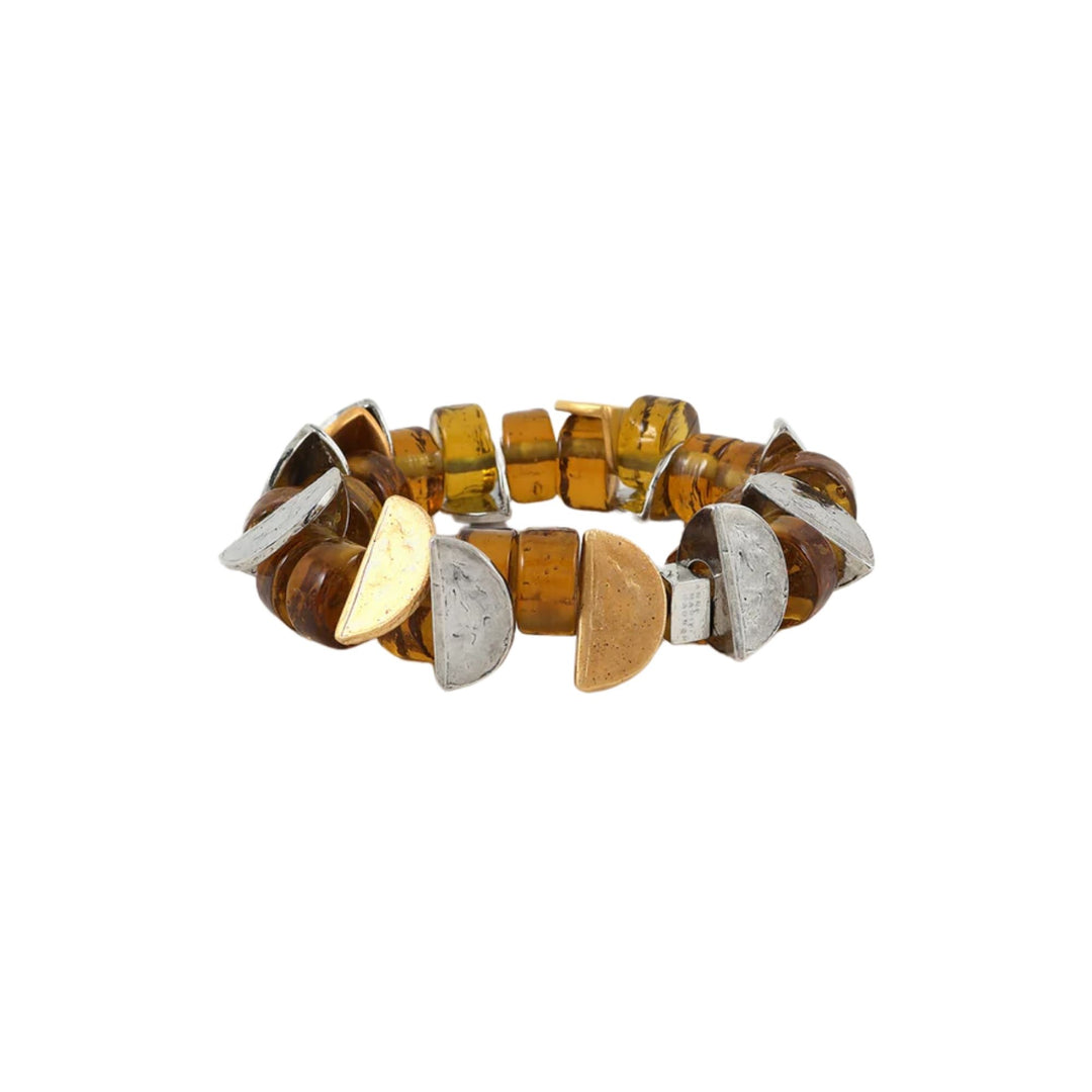 Bracelet Mankar avec pièces en verre brunes et morceaux d'étain par ANne-Marie Chagnon