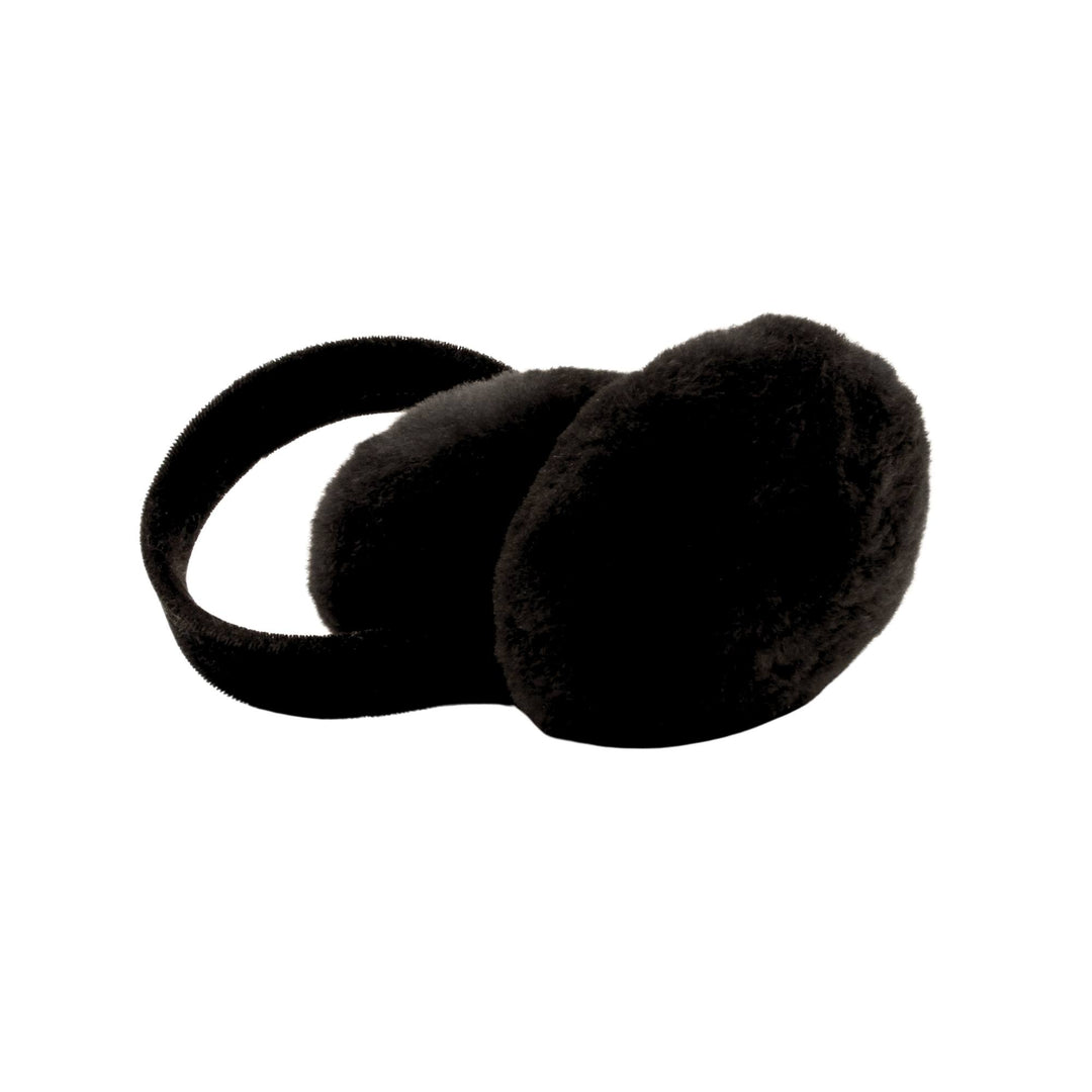 Cache-oreilles noir en fourrure de castor rasé un peu plié