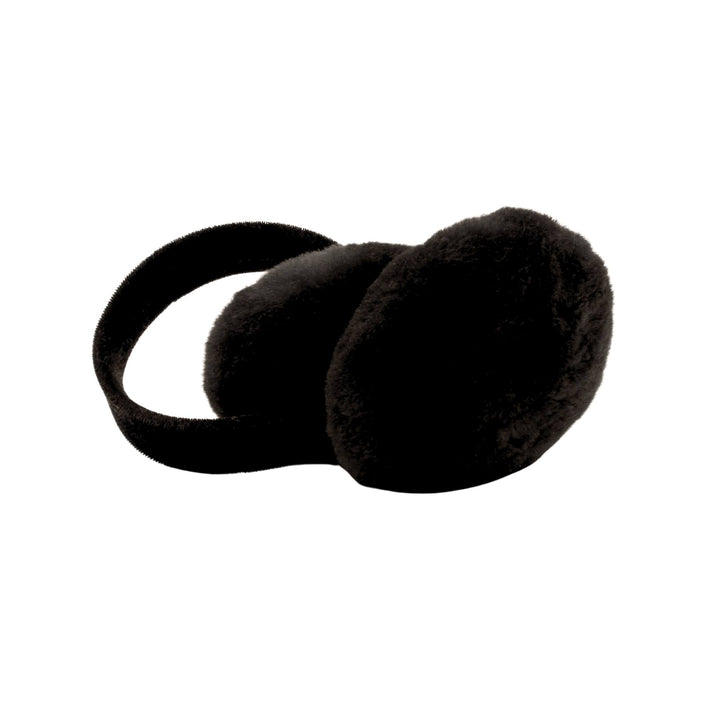 Cache-oreilles noir en fourrure de castor rasé un peu plié