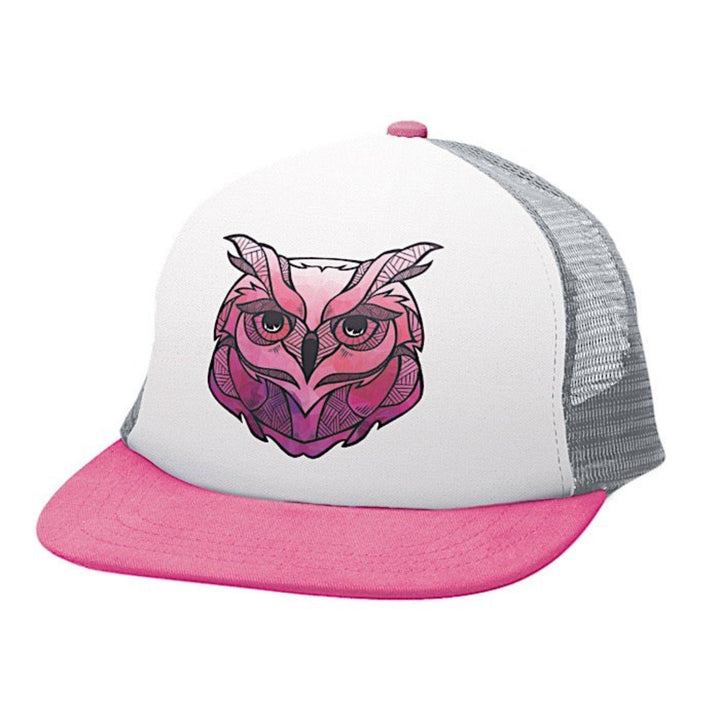 Casquette blanche, rose et noire avec un motif de hiboux sur le devant