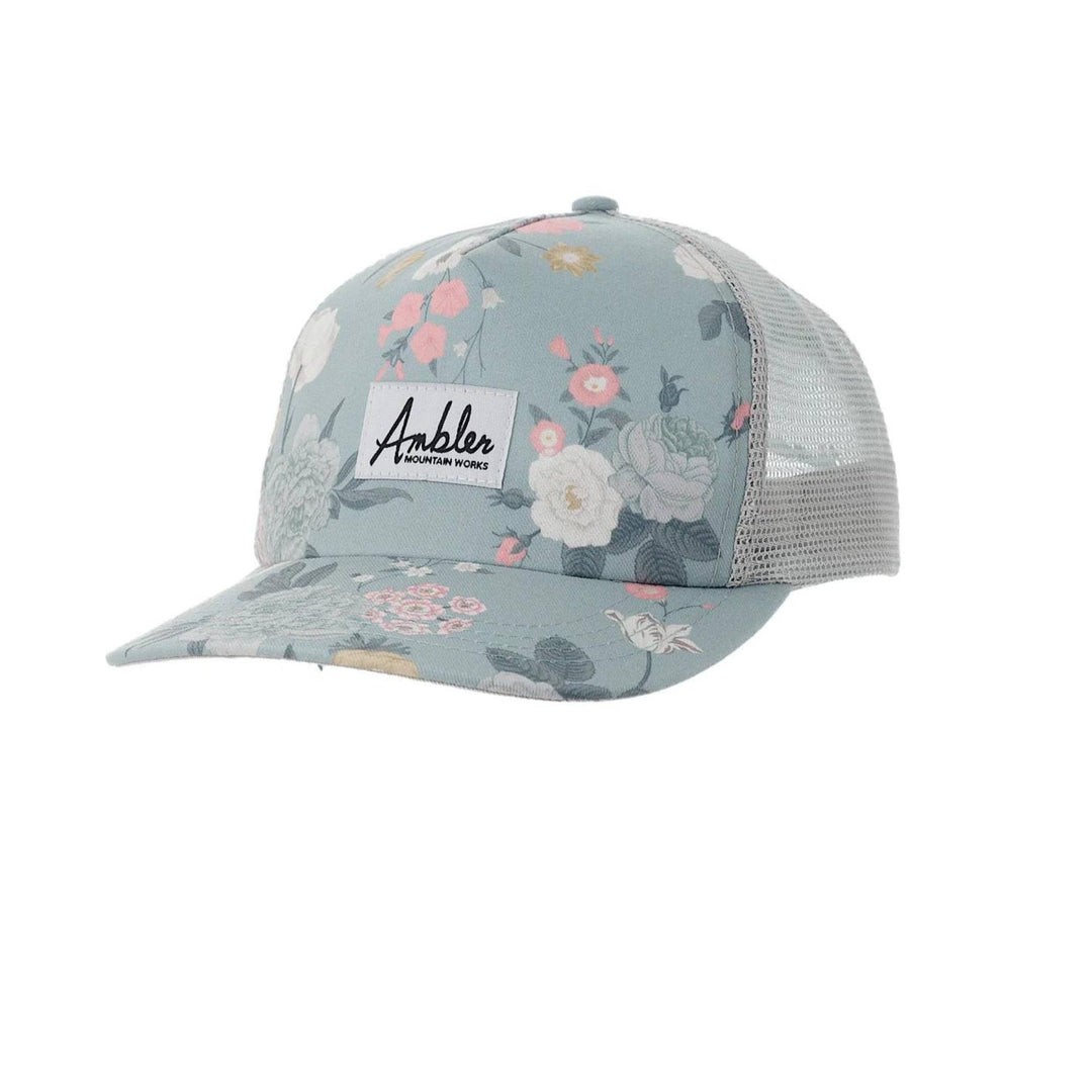 Casquette pour femme bleue avec motif de fleurs sur le devant par Ambler