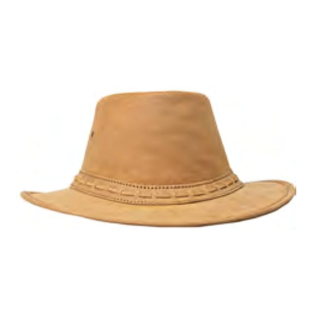 Chapeau H57 en cuir de bison brun par Canadian Leather vu de devant