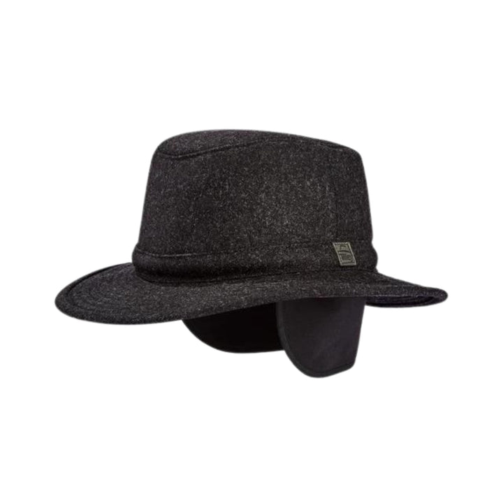 Chapeau Tilley Tec-Whool noir vu de 3/4 avec oreilles sorties