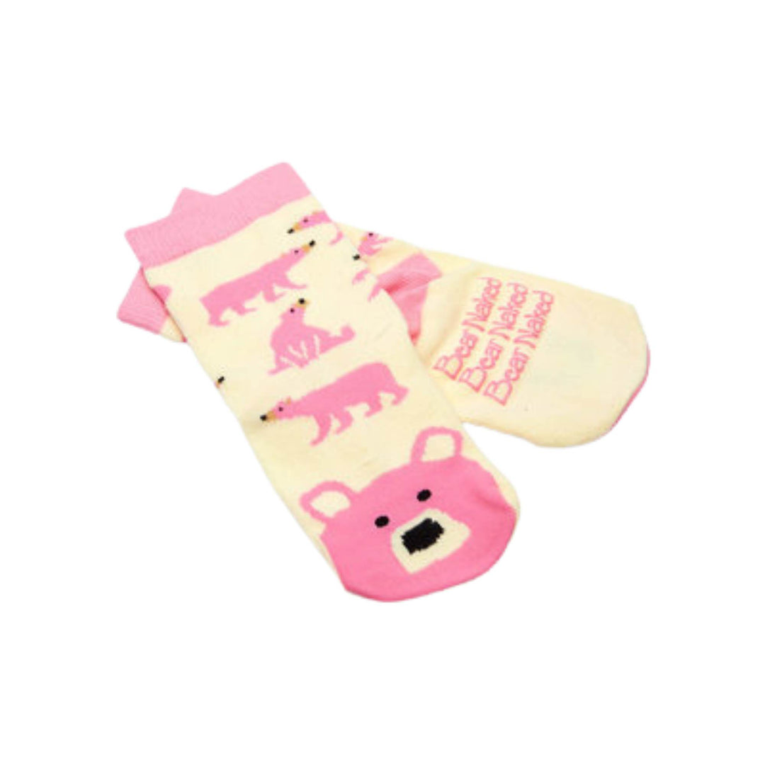 Chaussettes pour enfant blanches et roses avec motifs d'ours roses