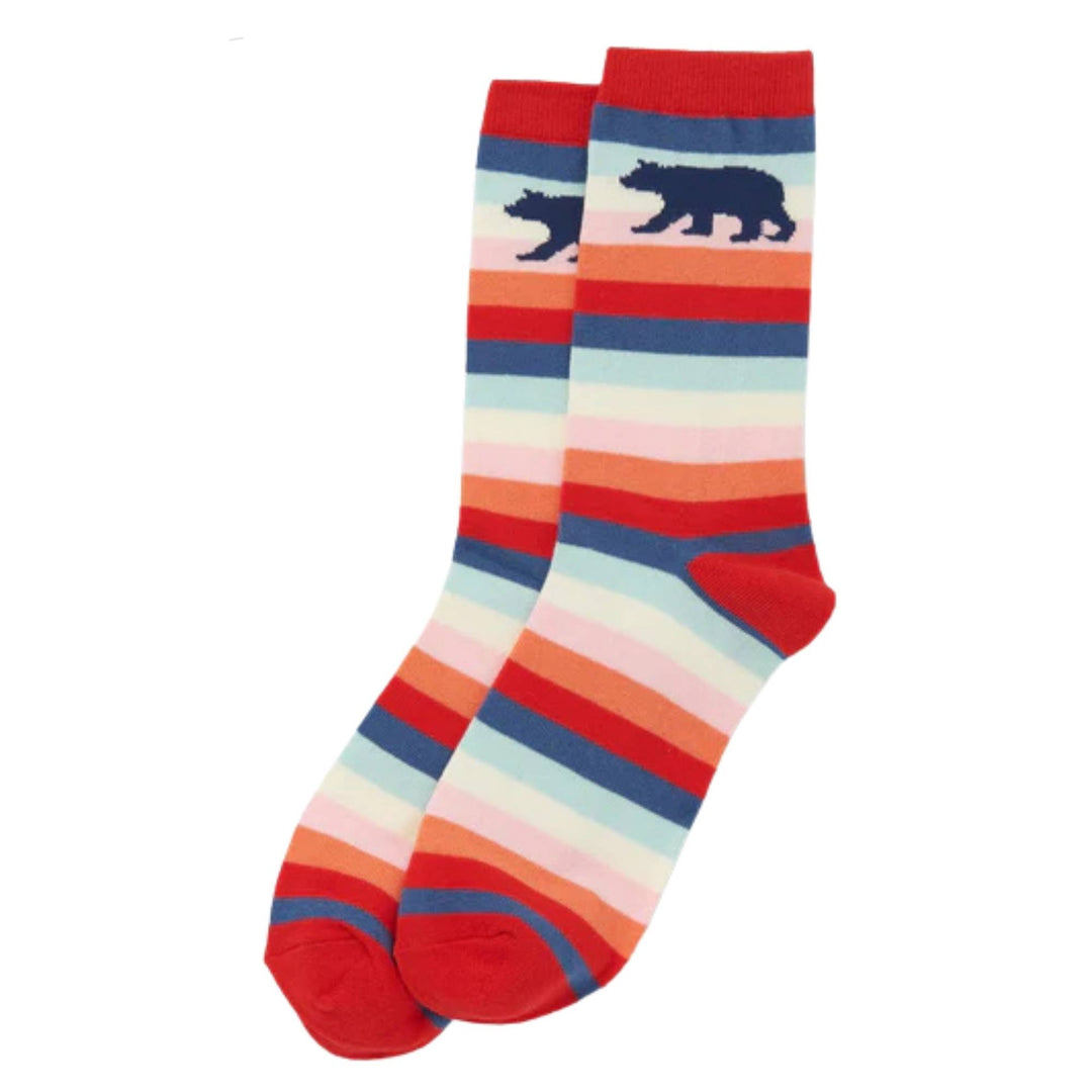 Chaussettes lignées muticolores avec motifs d'ours bleus