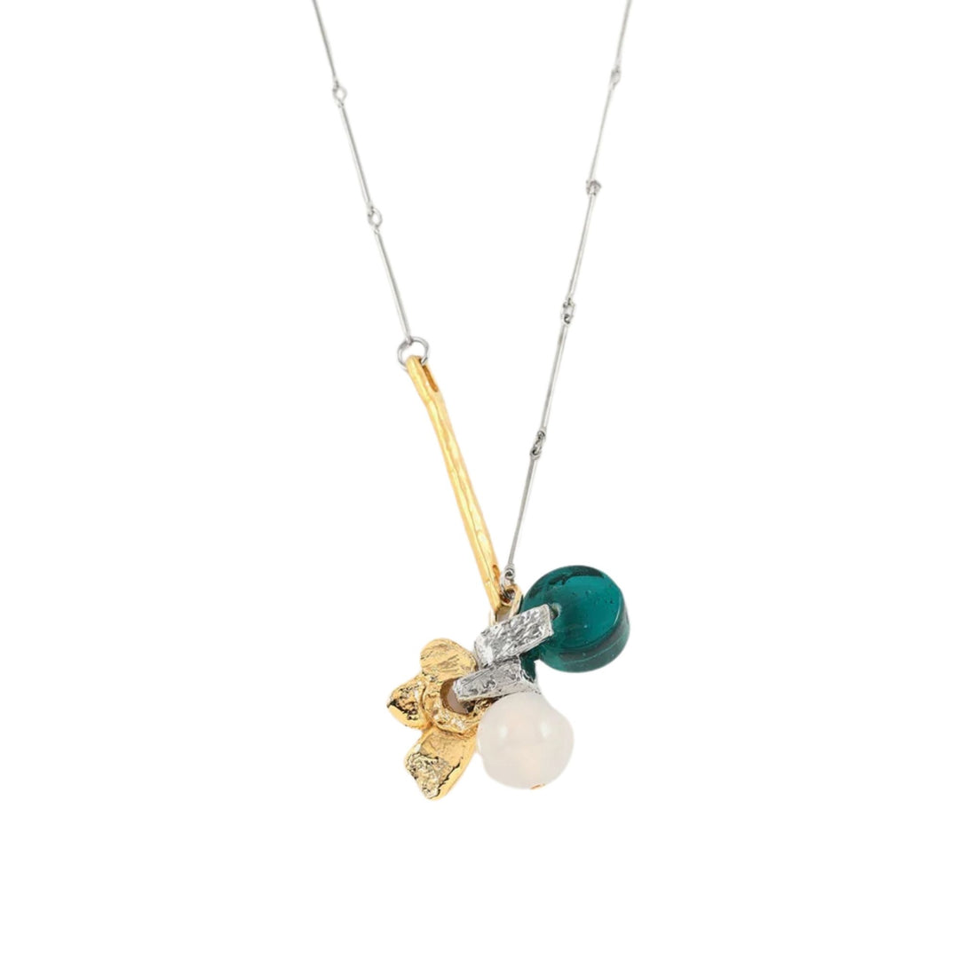Pendentif turquoise du Collier Electre or et argenté par ANne-Marie Chagnon