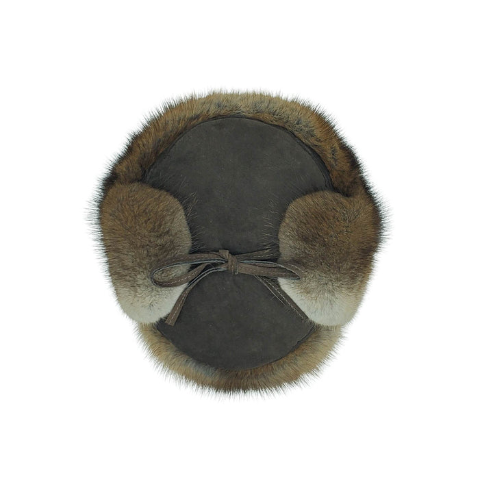 Chapeau de fourrure en rat musqué naturel et suède par Fourrures audet vu de dessus