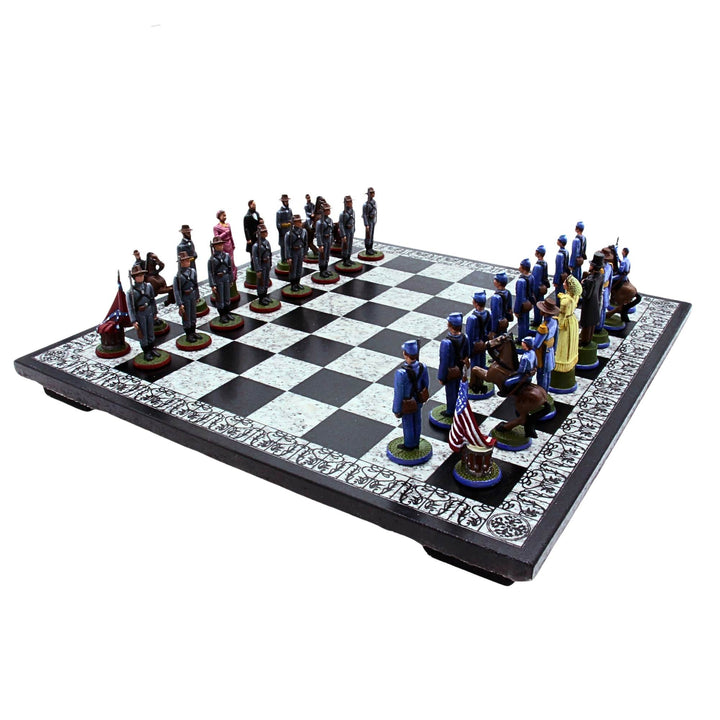 Jeu d'échecs avec planche en granit et personnages de la guerre civile vu de 3/4 par Ashleay Dollard