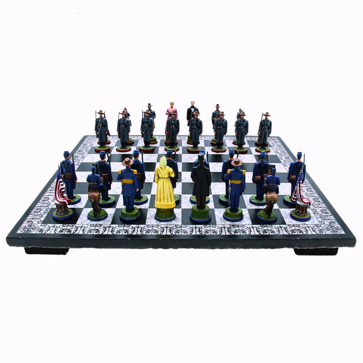 Jeu d'échecs avec planche en granit et personnages de la guerre civile vu de devant par Ashleay Dollard