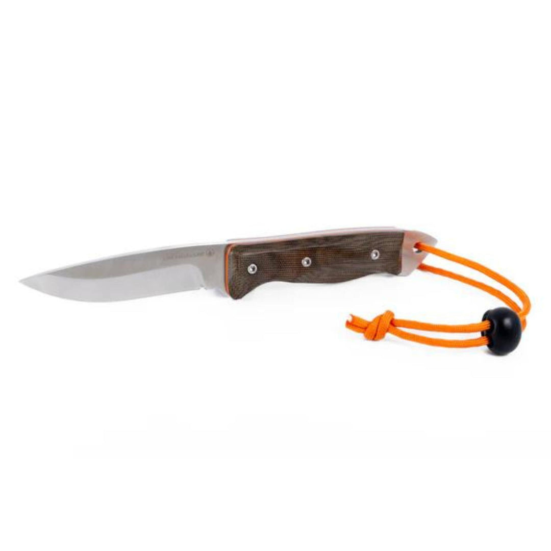 Couteau Lamoureux and sons Anticosti pro guide olive et orange vu de 3/4