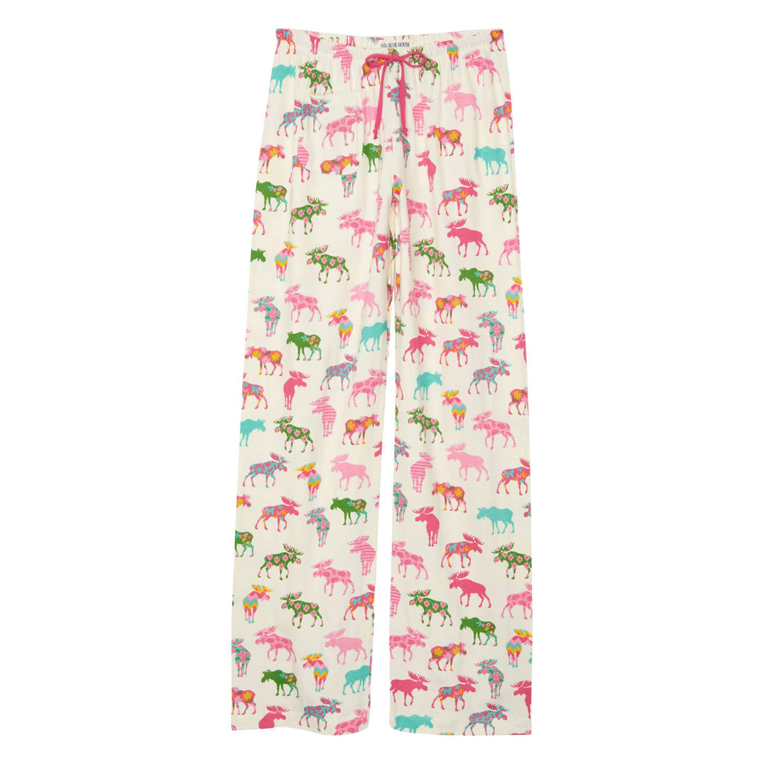 Pantalon de pyjama rose avec motif d'orignaux colorés