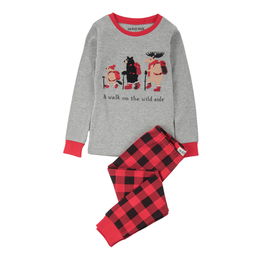 Pyjama pour enfants gris et rouge avec motif d'animaux A WALK ON THE WILD SIDE