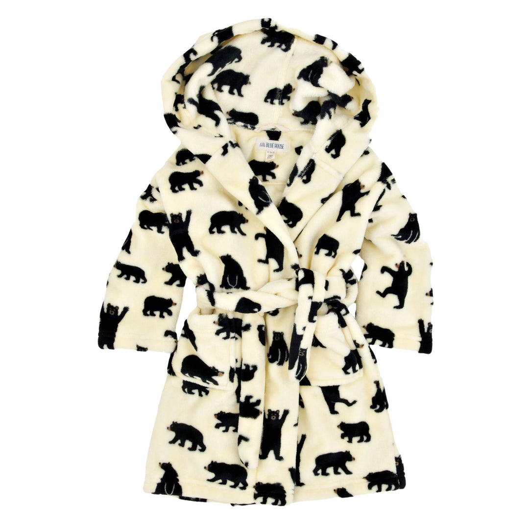 Robe de chambre pour enfant blanche avec ours noirs par La petite maison bleue par Hatley vue de devant