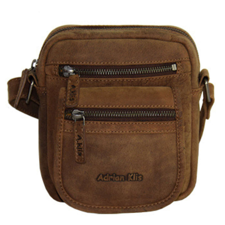 Sac Adrian Klis 2926 en cuir de bison avec 2 pochettes zippées vu de devant