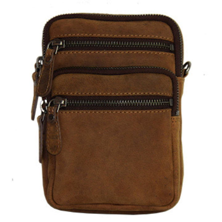 Sac Adrian Klis en cuir de bison 2927 avec 2 pochettes zippées vu de devant
