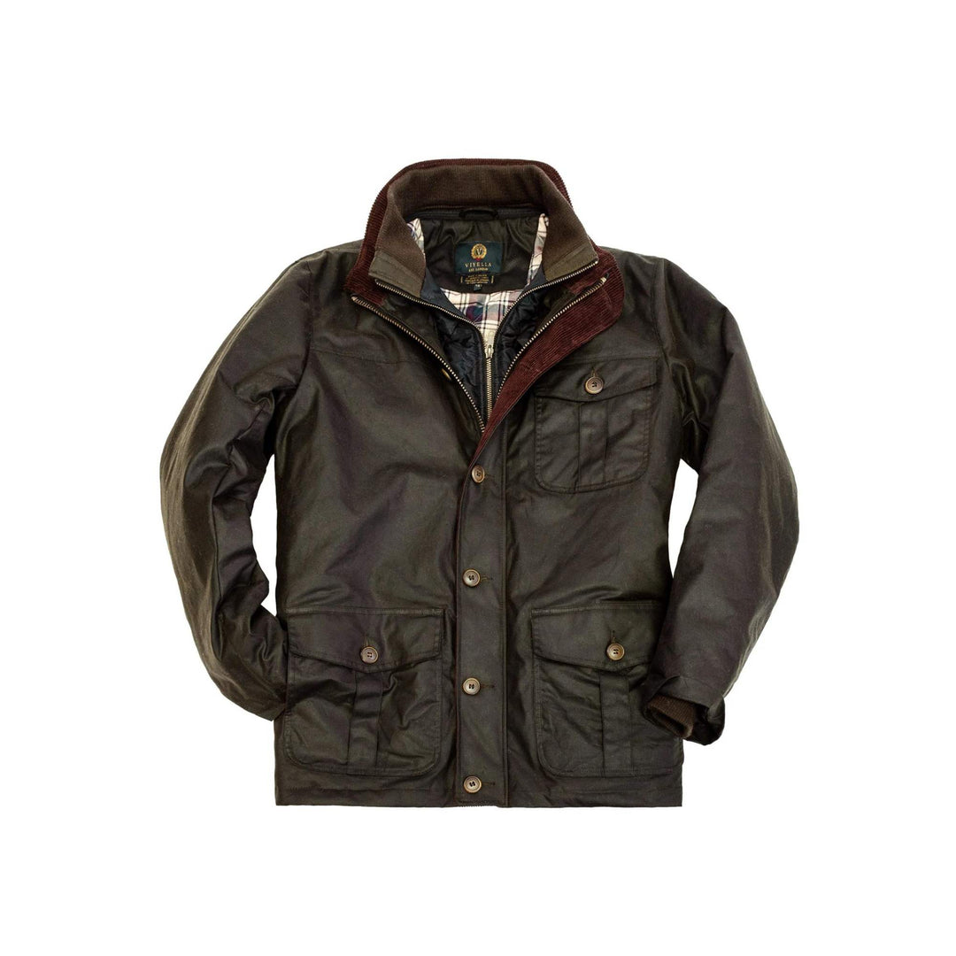 Veste en coton ciré Viyella Olive vue de devant ouverte un peu