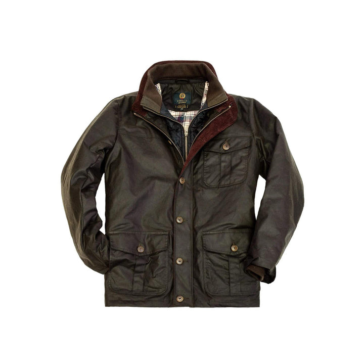Veste en coton ciré Viyella Olive vue de devant ouverte un peu