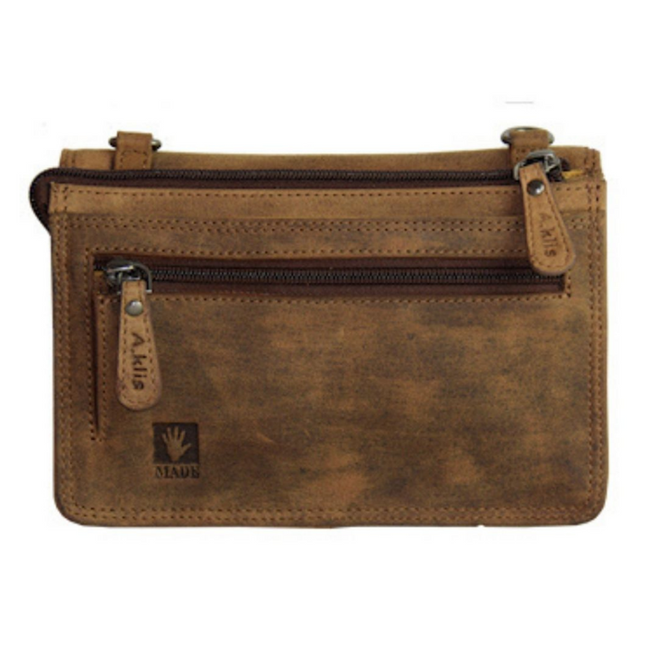 Arrière d'un sac organisateur à glissière en cuir de bison avec pochette à fermeture éclair