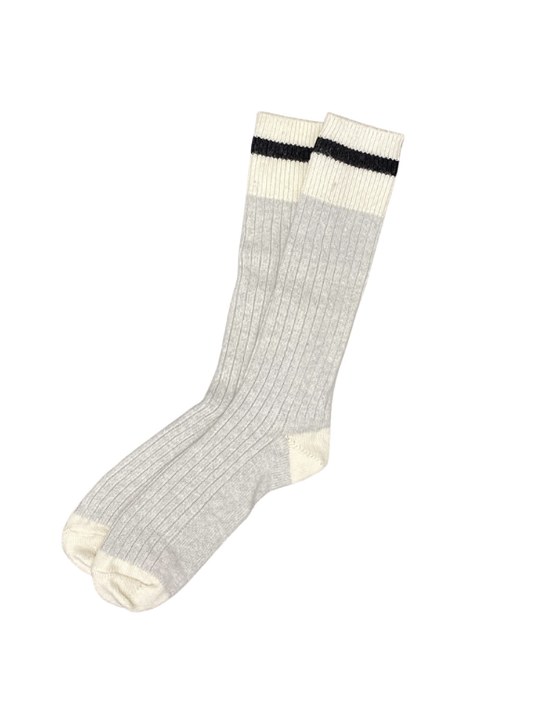 Chaussettes en laine merino grises et blanches avec ligne noire