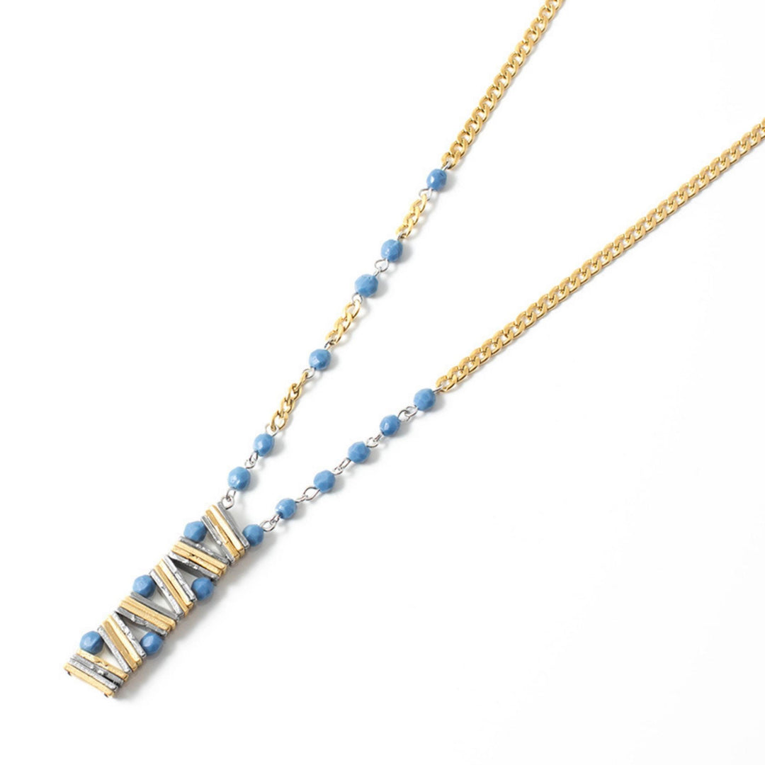 Collier Anne-marie Chagnon doré avec pierres bleues et pendentif rectangulaire