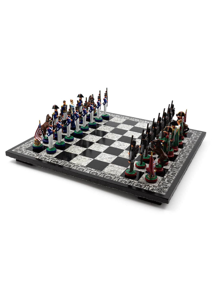 Jeu échecs Bataille de Chateauguay en couleur sur planche de granite vue de 3/4