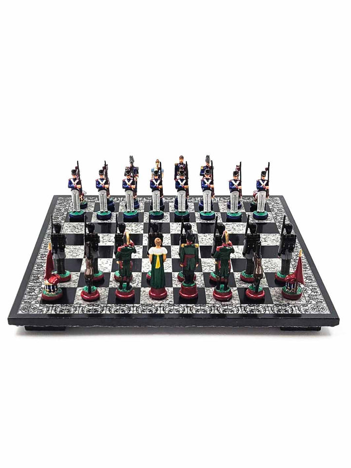 Jeu échecs Bataille de Chateauguay en couleur sur planche de granite vue de face