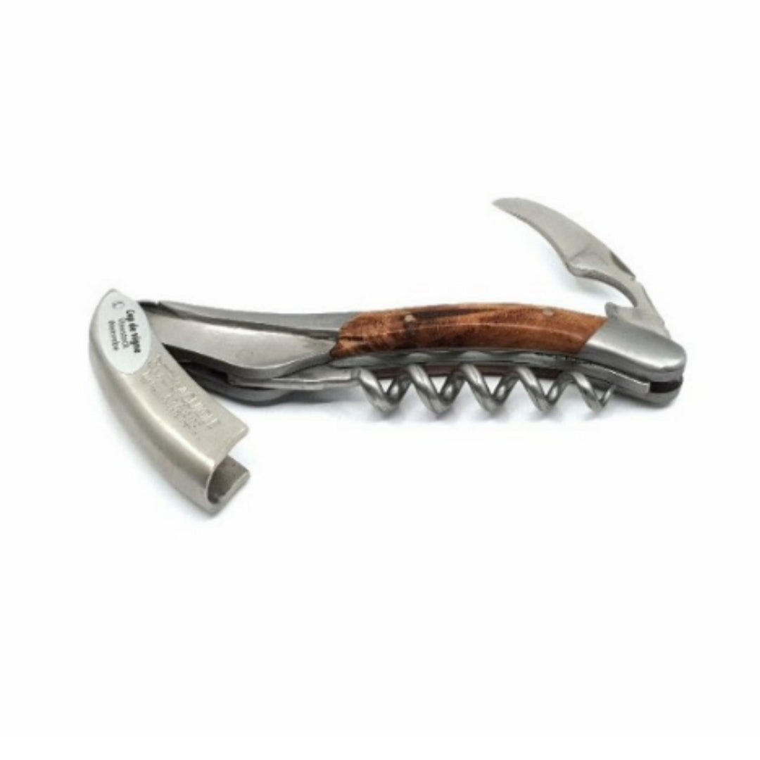 Couteau sommelier en cep de vigne avec inox déplié droit