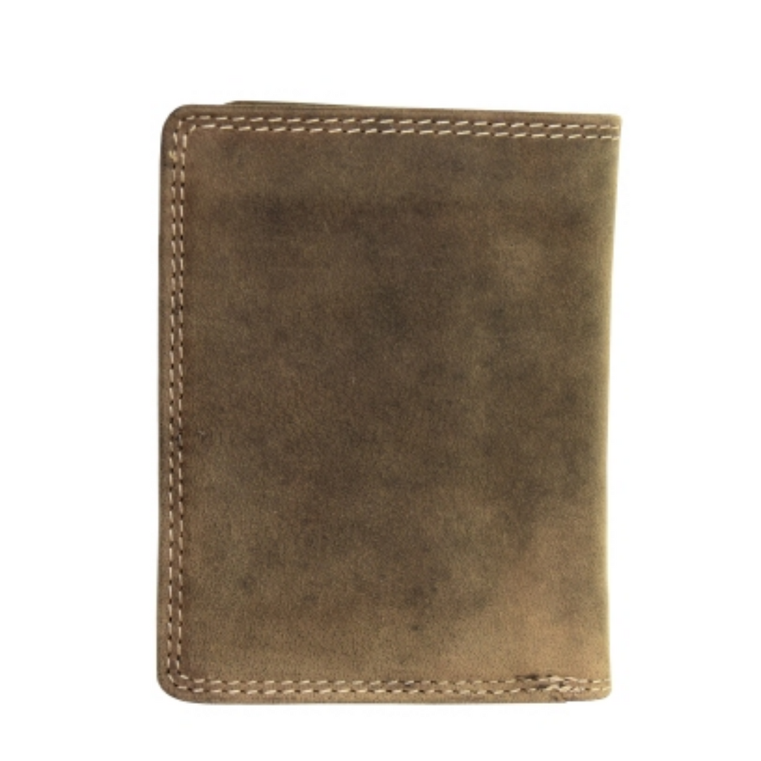 Portefeuille vertical en cuir de bison fermé vu de derrière
