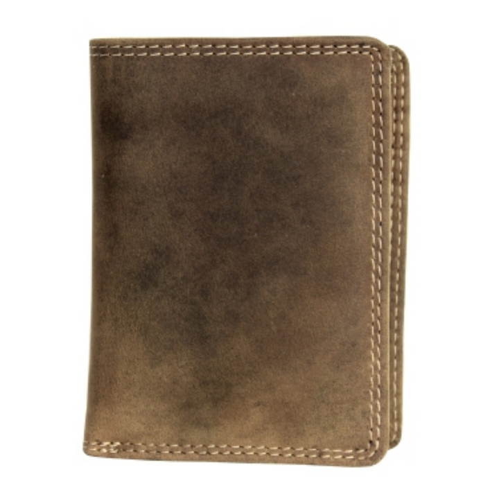 Portefeuille vertical en cuir de bison fermé vu de devant